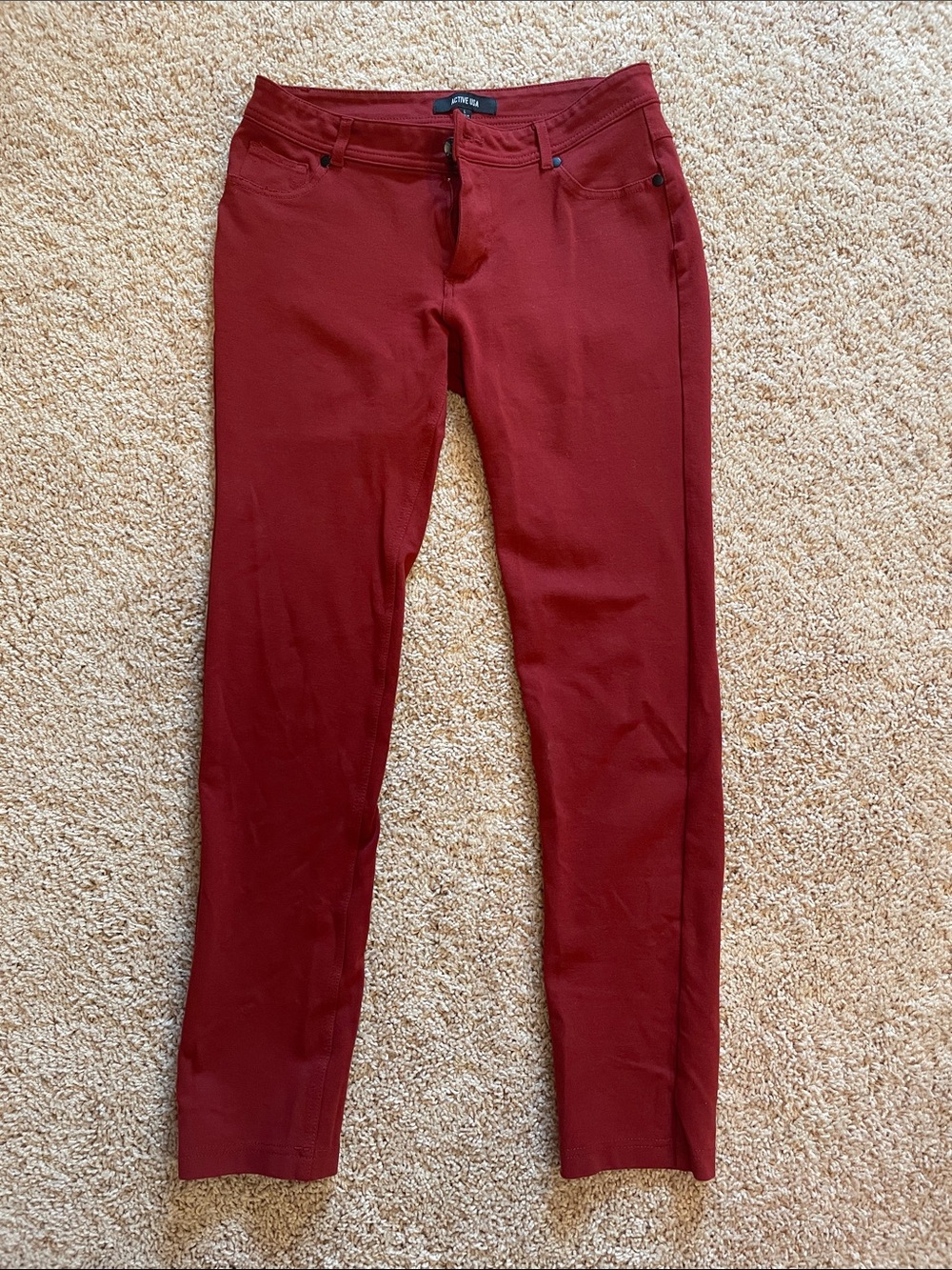 Active USA Women's Deep Red Skinny Pants - Large
